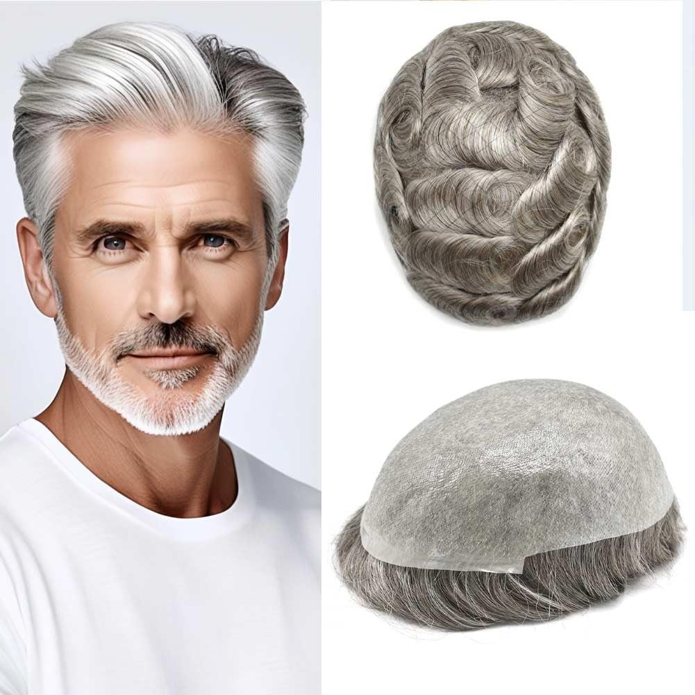 Ultra Thin Skin Hairpiece Invisible Poly PU Mens Toupee Hair 70% Light Density