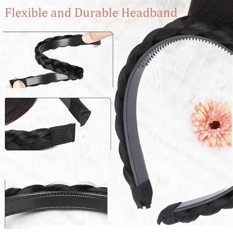 Headband Wig with Front Bangs + Topper Hair Headband Braid Wig for Women Girls