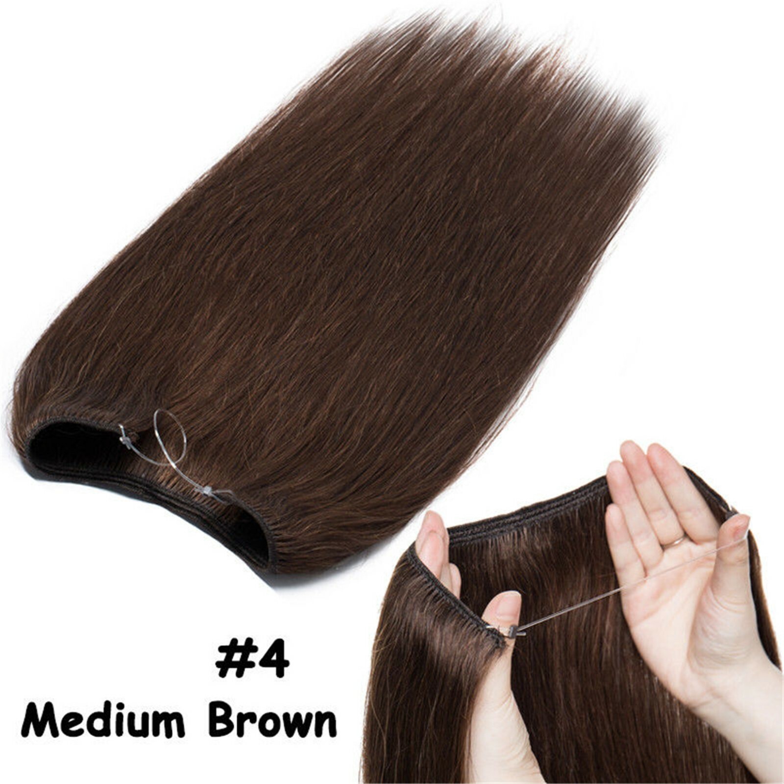 200g Double Weft Wire Flip In One Hairpiece Real Human Hair Extension Full Head