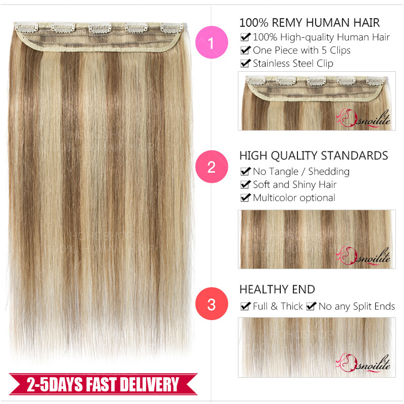 One Piece Softs Thick Real Hair Extensions Clip In Human Hair Weft 3/4 Full Head