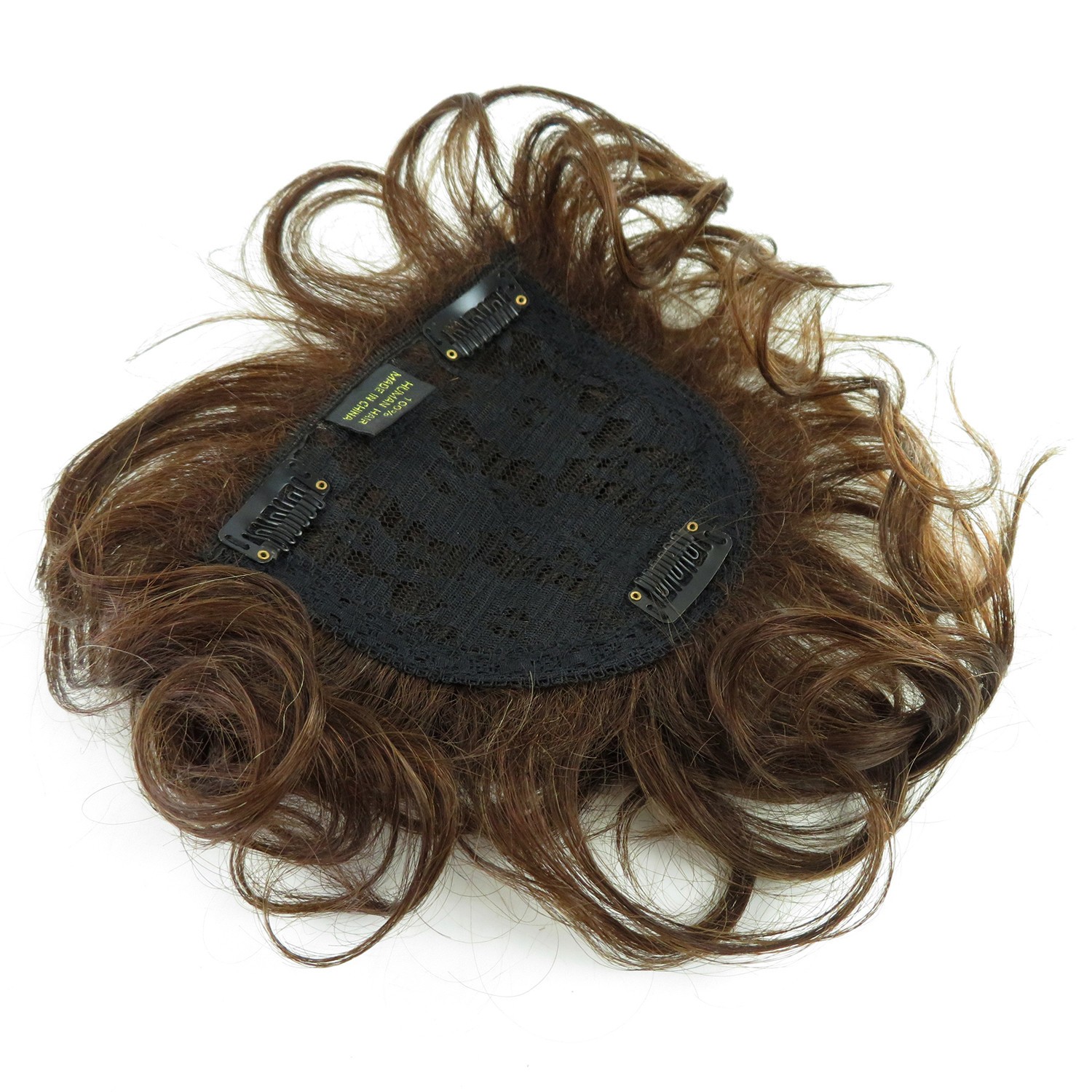 Short Brown Wavy Curly Hair Wiglet Topper Human Hair Replacement for Women