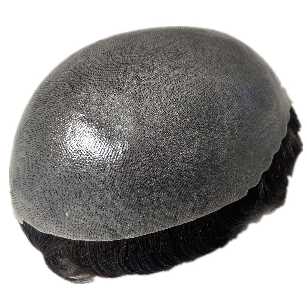 Mens Human Hair Replacement System Poly Skin Toupee Off Black Hairpiece #1B