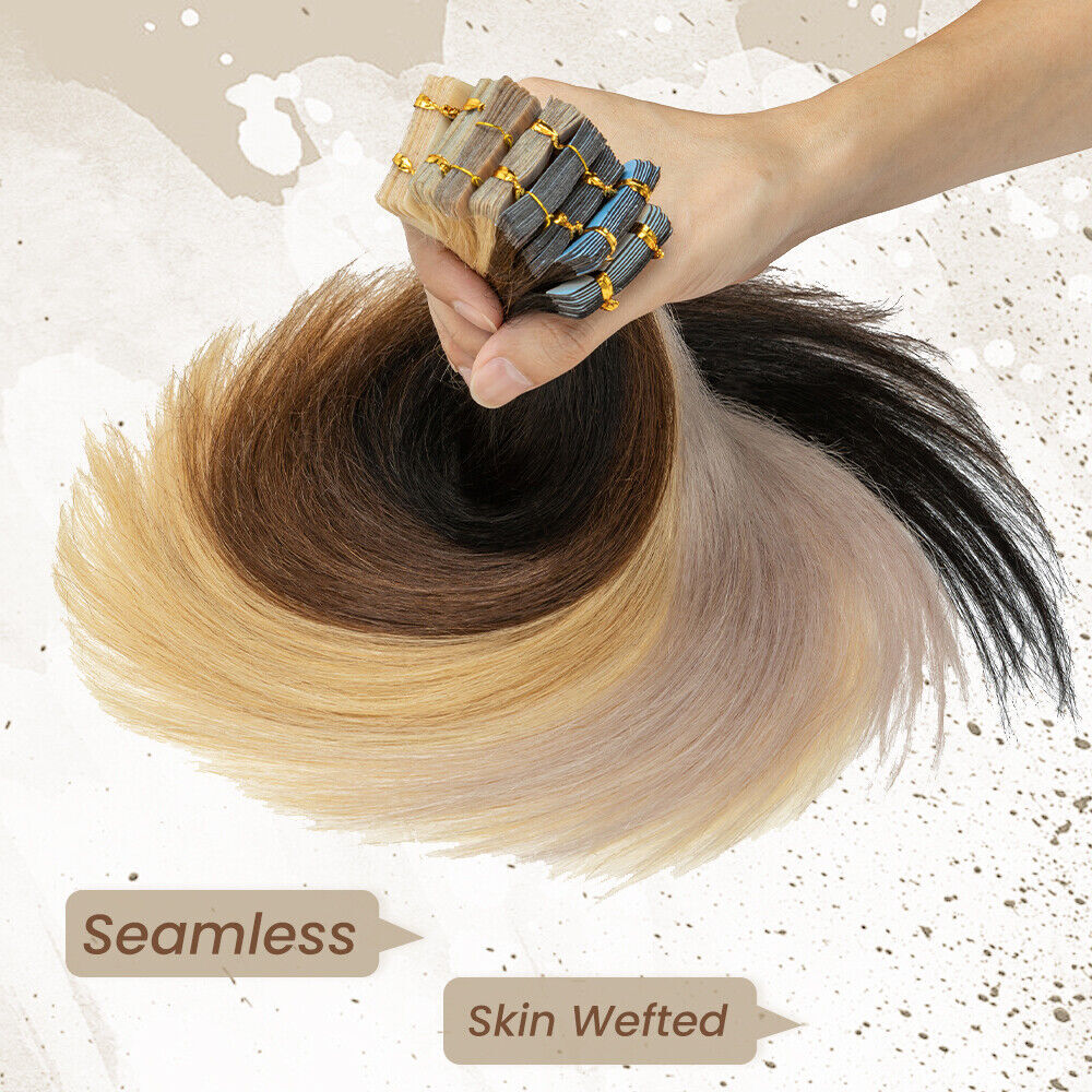 Ombre 40PCS THICK Tape In Russian Remy Human Hair Extensions Full Head Skin Weft