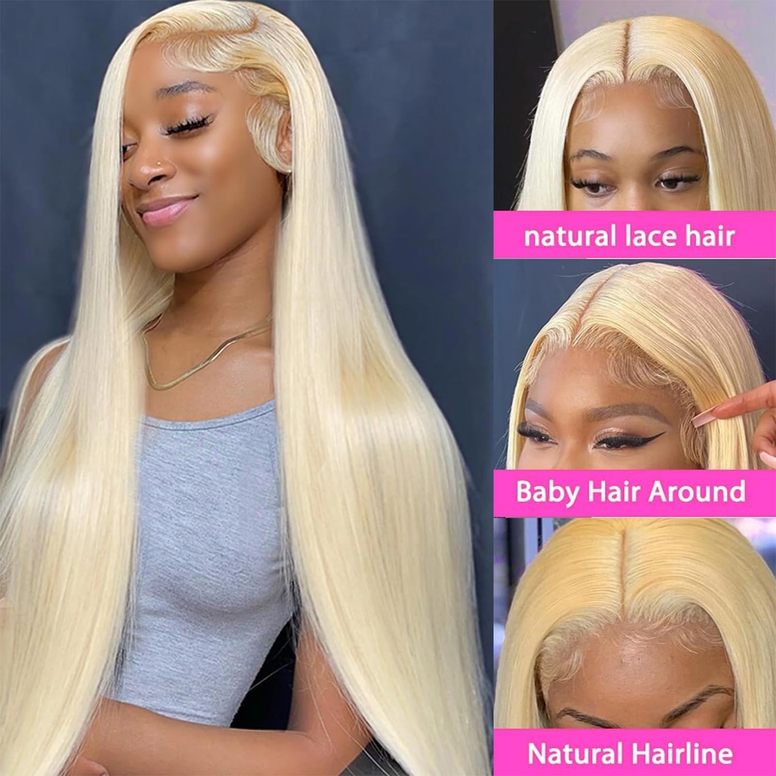 32″ 200 Density Blonde Lace Front Wig, HD Transparent, Straight, Pre-Plucked, Gl