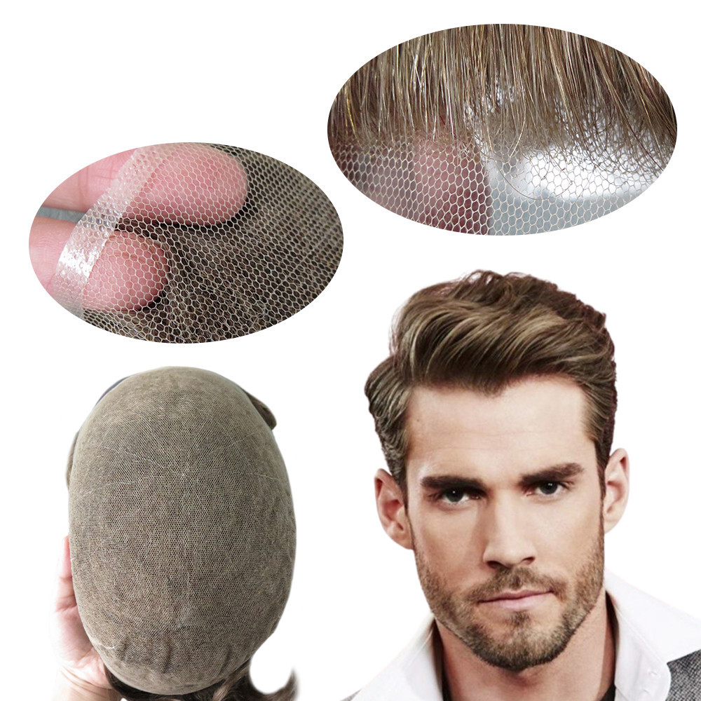 Mens Toupee Swiss Lace Remy Human Hair Systems Medium Blonde Hairpieces #18