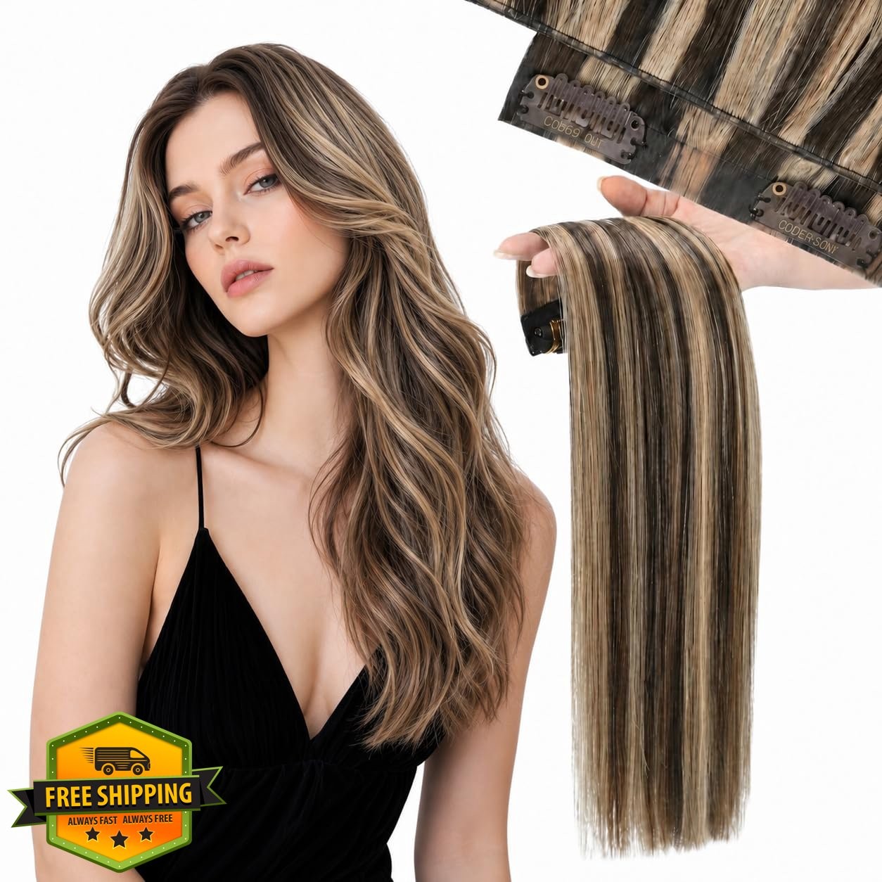 Moresoo Clip in Hair 16in 120g #P4/27 Medium Brown Caramel