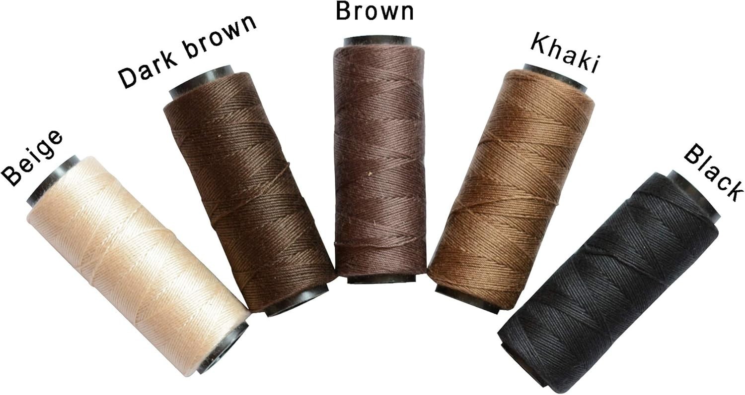 Sewing Threads Set 5 Rolls in Black Brown Dark Brown Beige Khaki for Wig Making