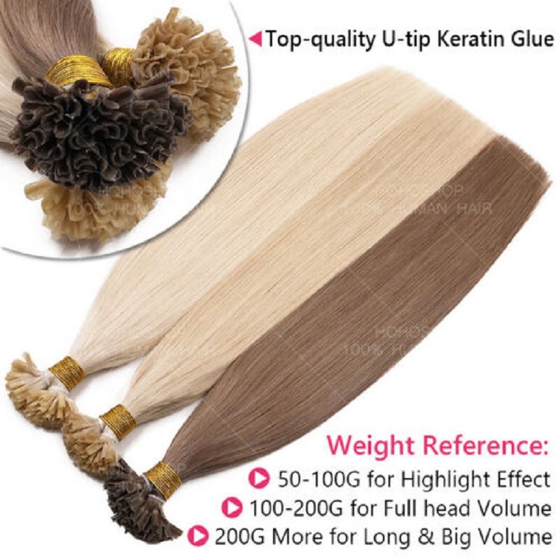 Keratin Bonded U Tip Hair Extensions Double Drawn Remy Human Hair Various Colors