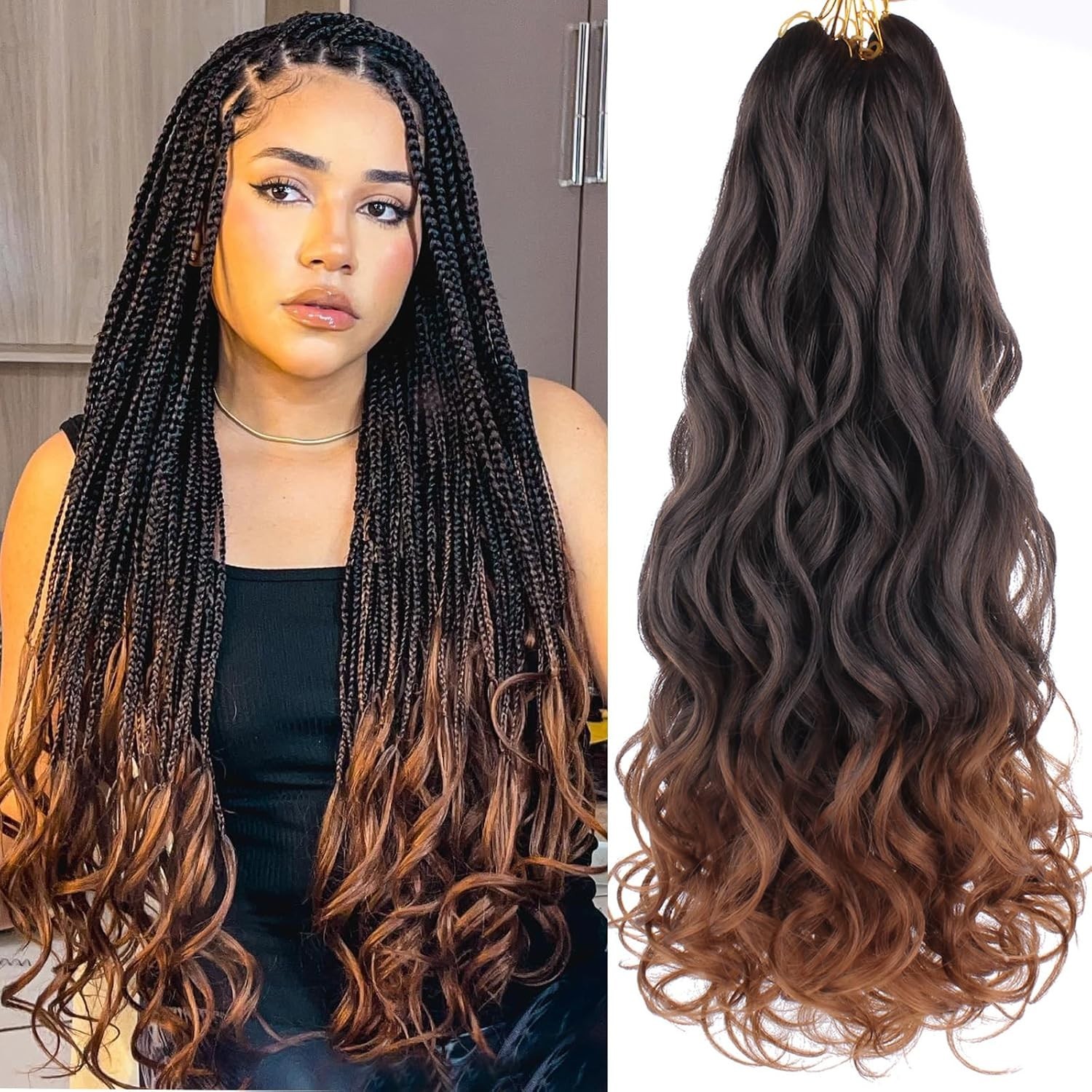 COOKOO 18 Inch 9 Packs Ombre Brown Spiral Loose French Curls Braiding Hair, T30#