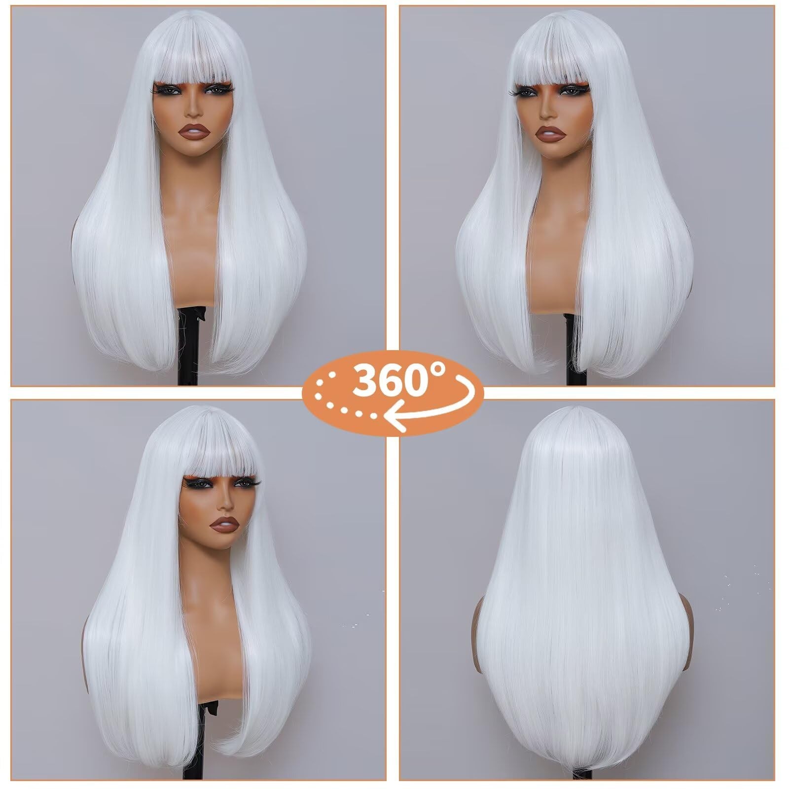 Long Straight Wig with Bangs Hair Wigs for Women Synthetic Heat Resistant Wig…