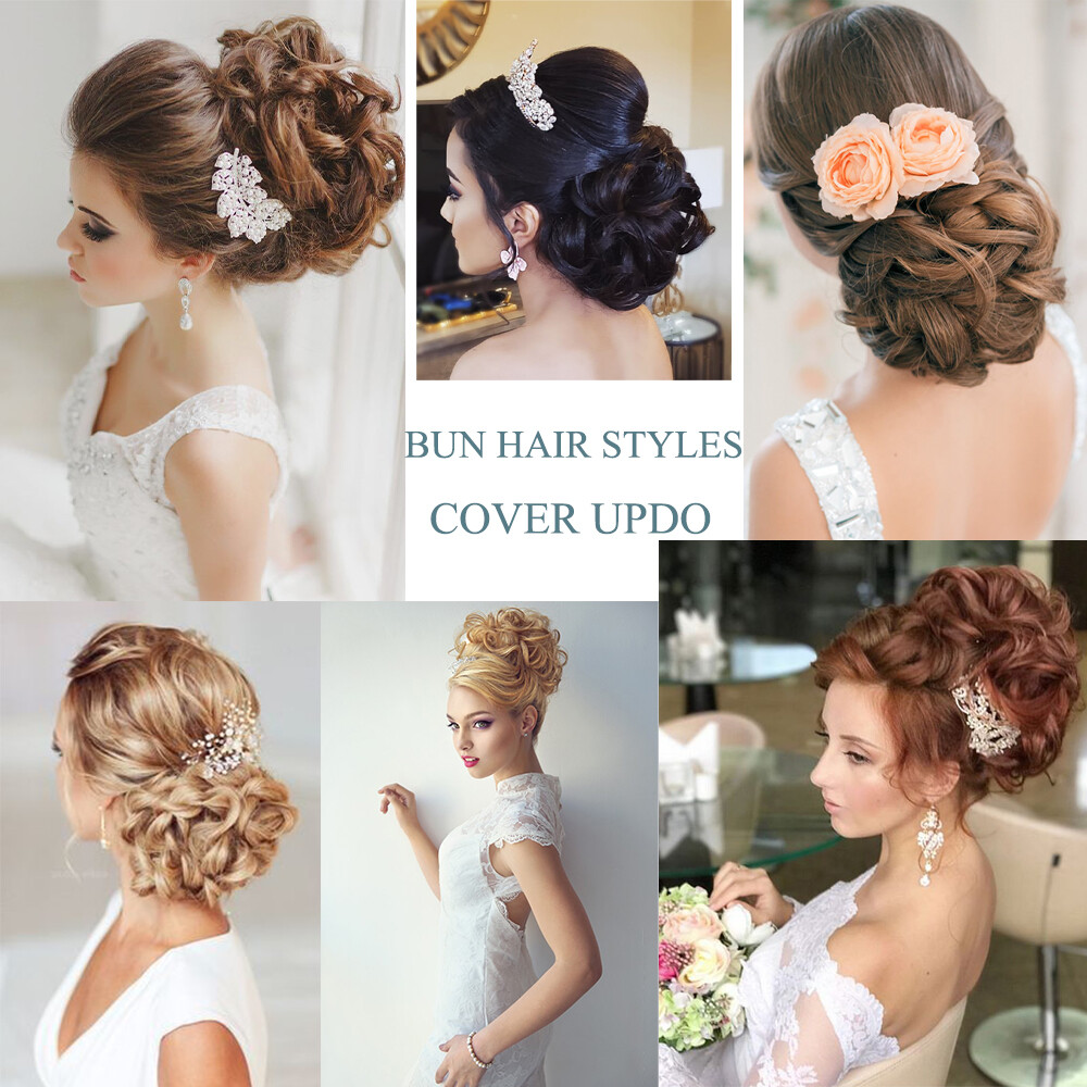 Wedding Short Curly Bun Hair Piece Comb Clip In Chignon Hair Extensions Woman US