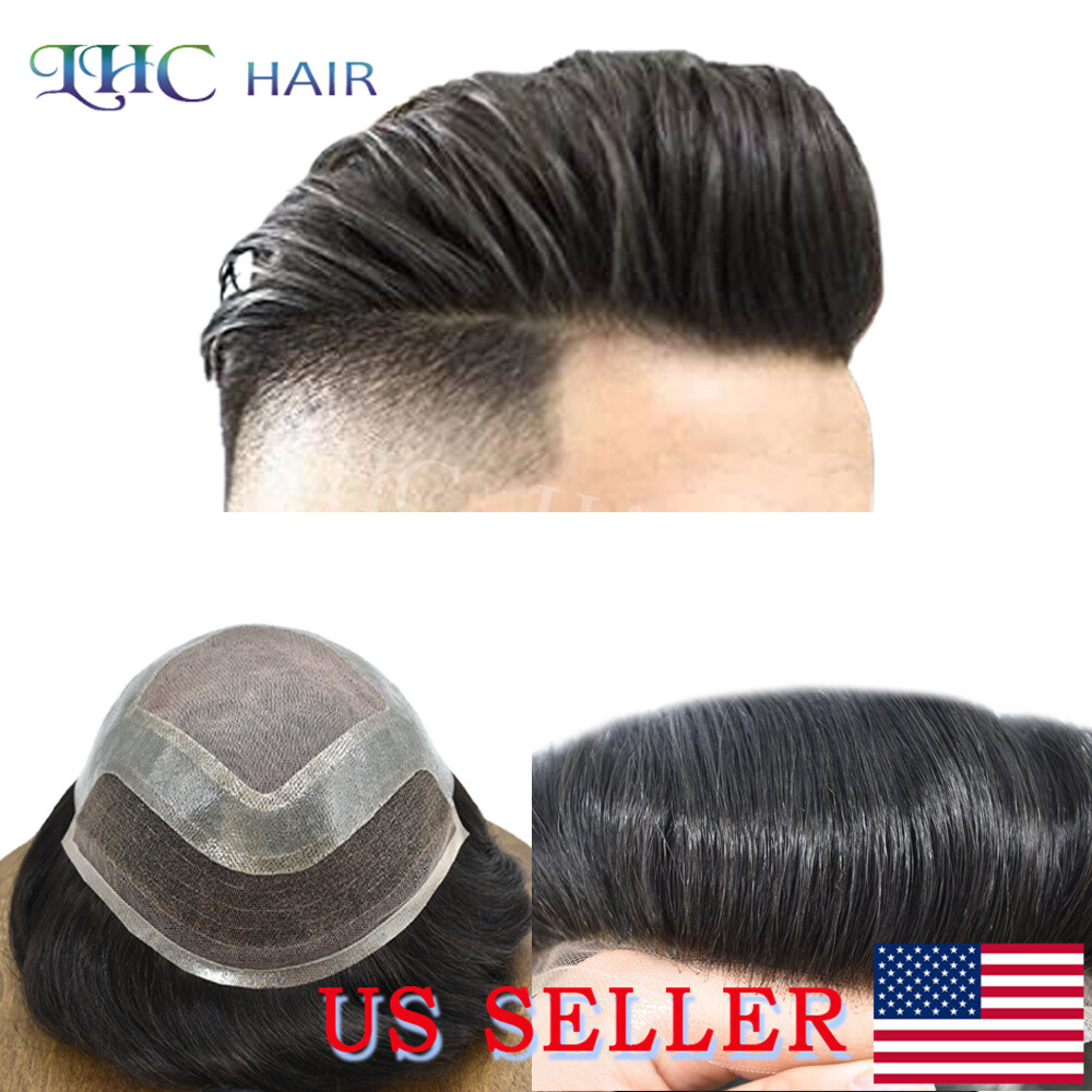 US French Lace Front Mens Toupee Human Hair System Hand Tied Durable Hairpiece