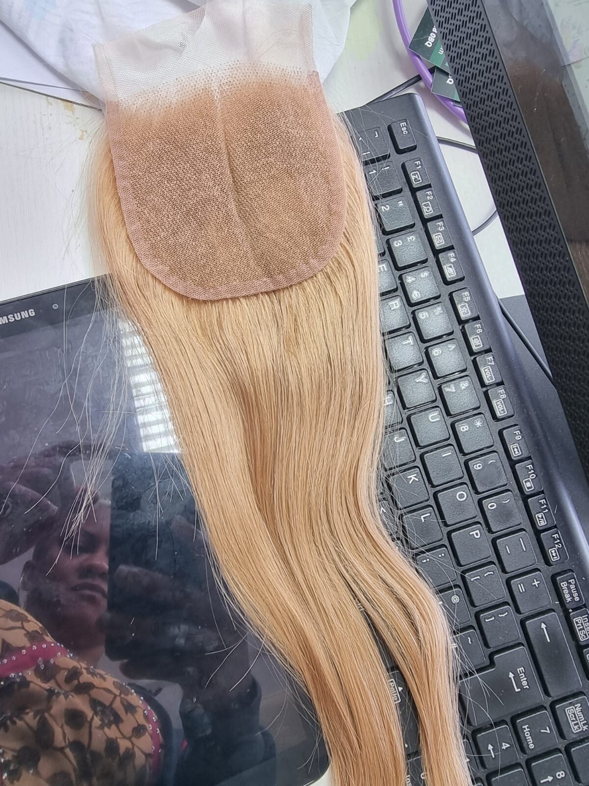 22INCHES Brazilian Virgin Human Hair Straight Lace Closure HONEY BLONDE 27# 12AA