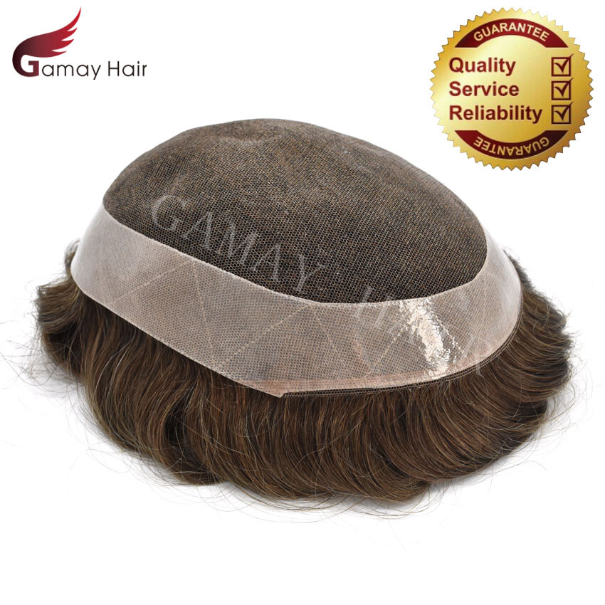 Mens Toupee French Lace Breathable Natural Human Hair piece Real Knots Wigs D7-5