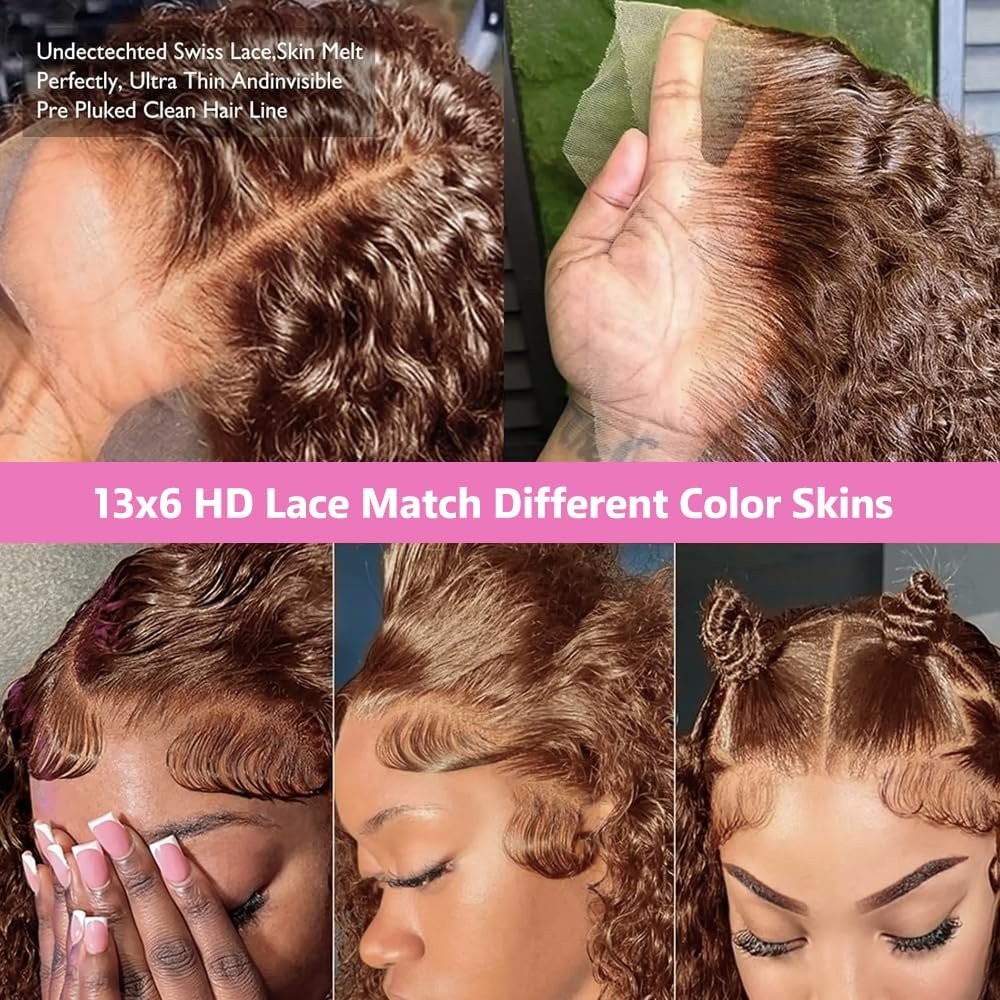 30Inch Chocolate Brown Human Hair Wig 200 Density 13×6 HD Deep Wave Lace Front W
