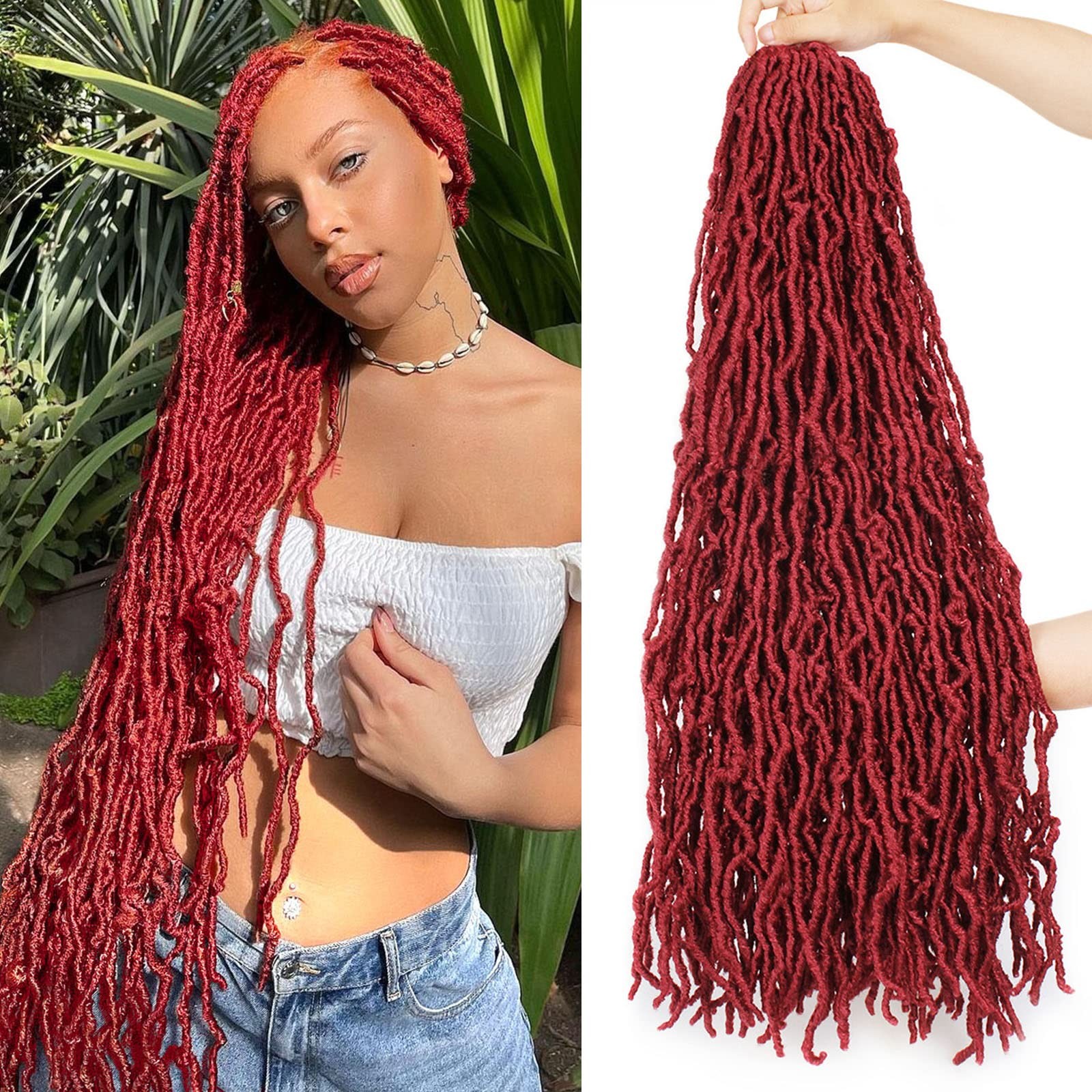 Leeven Soft Locs 36 Inch Faux Locs Burgundy Super Long Goddess Locs Crochet