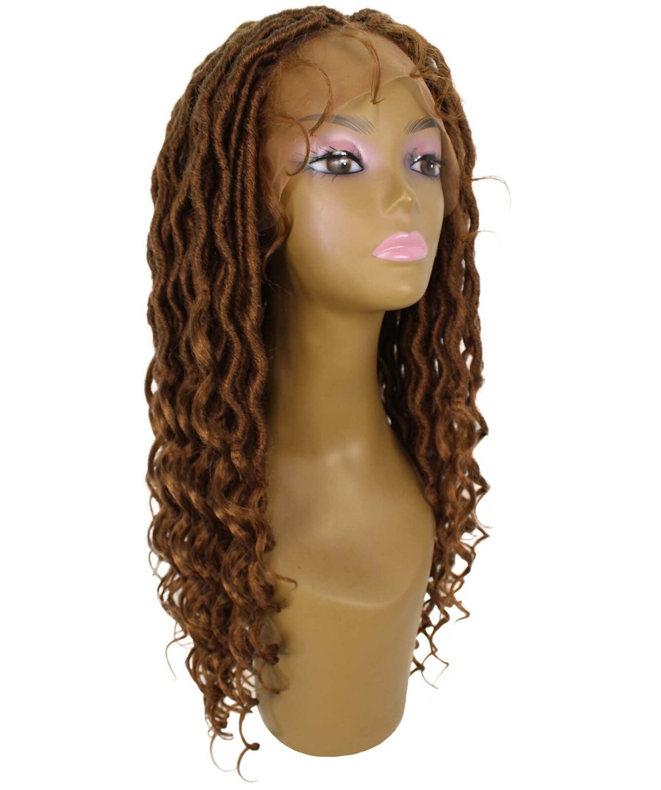 LUXLUXE Andrea 4×4 Curly Long 4X4 Hand Tied Lace Braid Copper Blonde Wig