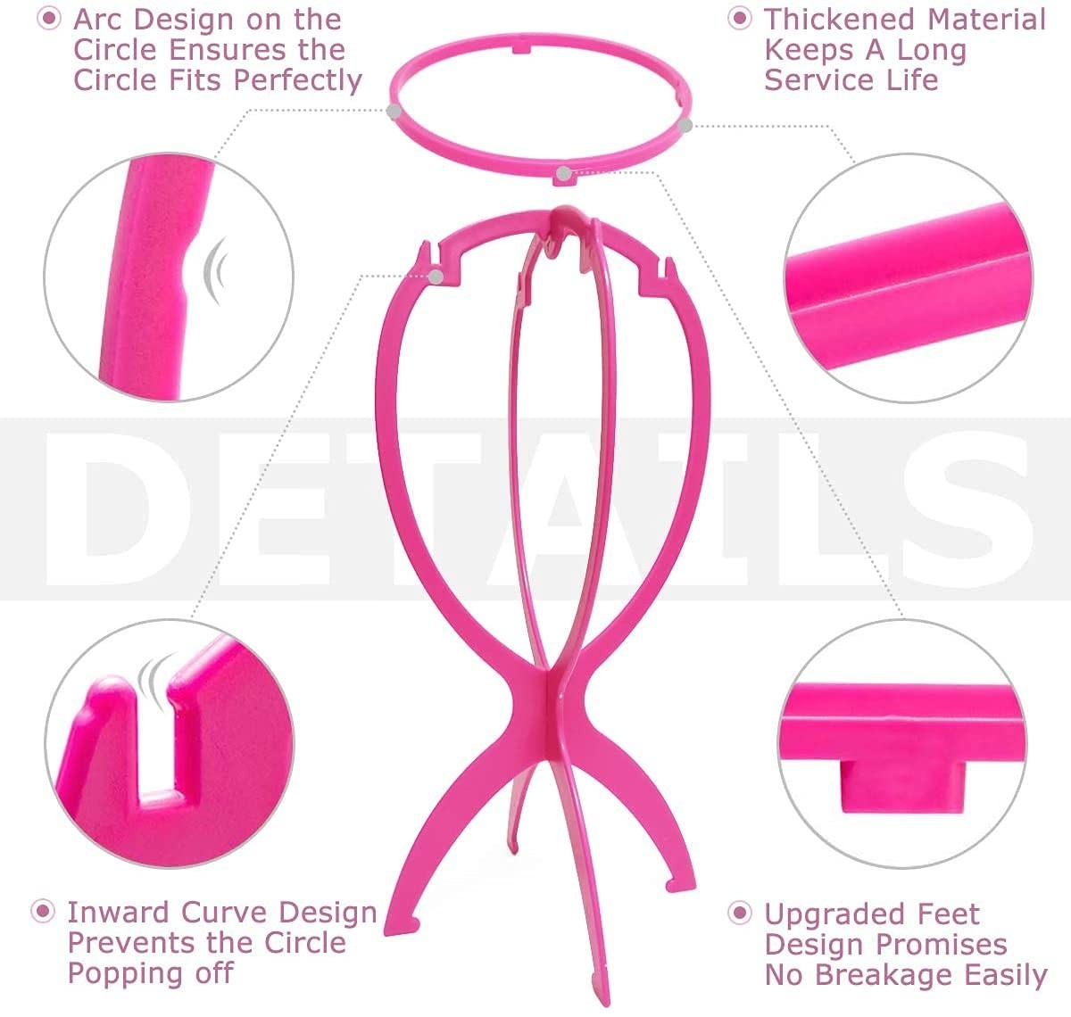 Durable Hot Pink Wig Holder – 3 Packs, Perfect for Travel & Organization
