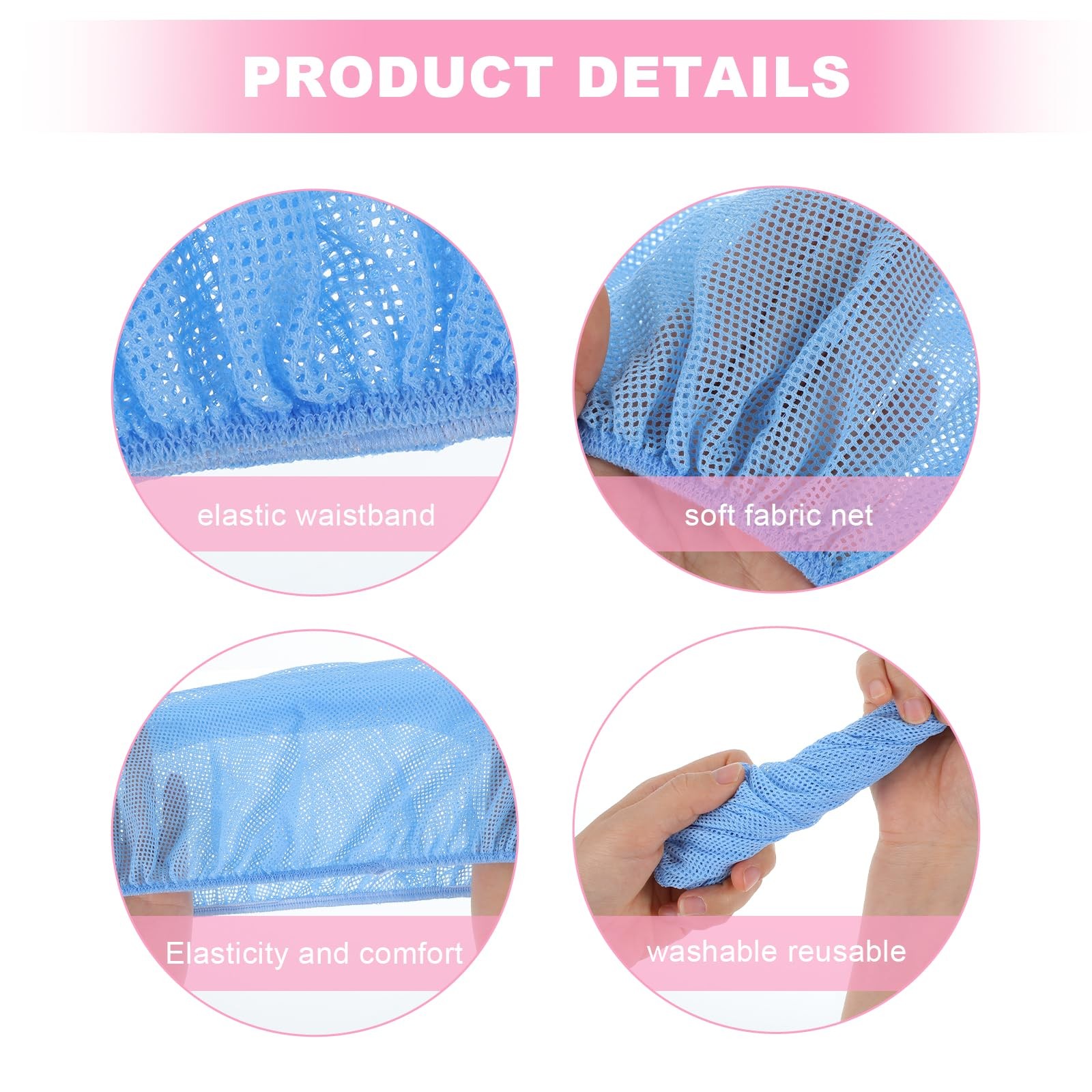 Dimeho 4 Pcs Mesh Sleep Bonnets Night One Size, Black/White/Pink/Blue