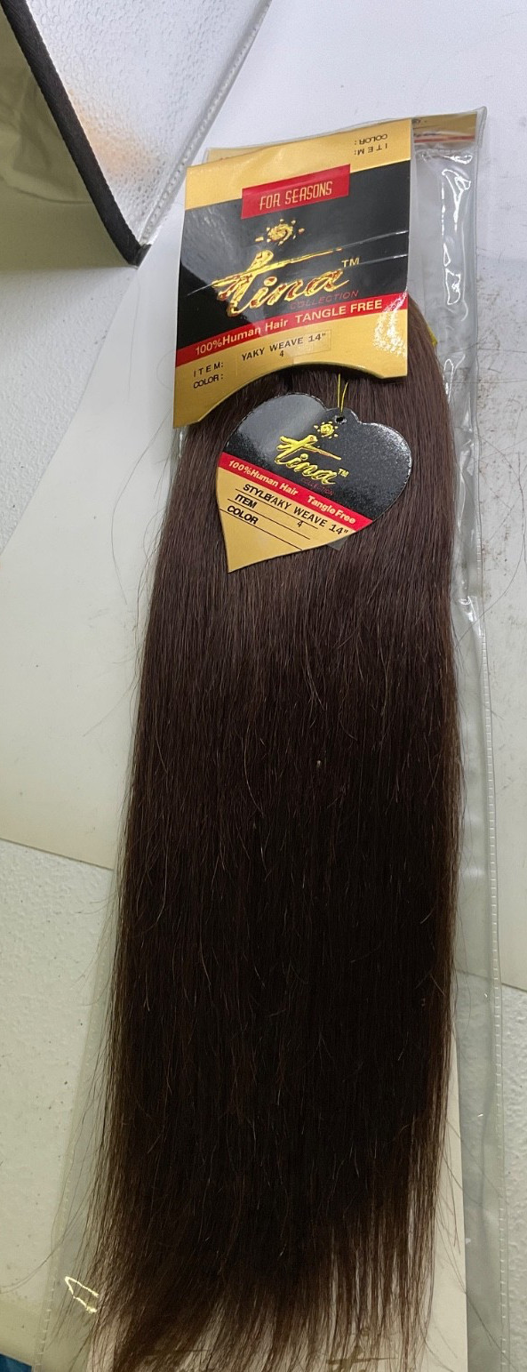 Tina Collection 100% Human Hair Yaky Weave Length: 14″ Color: 4