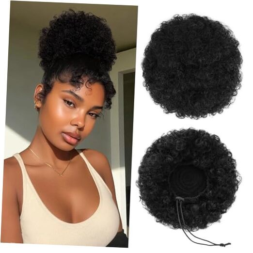 100% Human Hair Afro Puff Drawstring Ponytail for African L-1PCS Natural Black