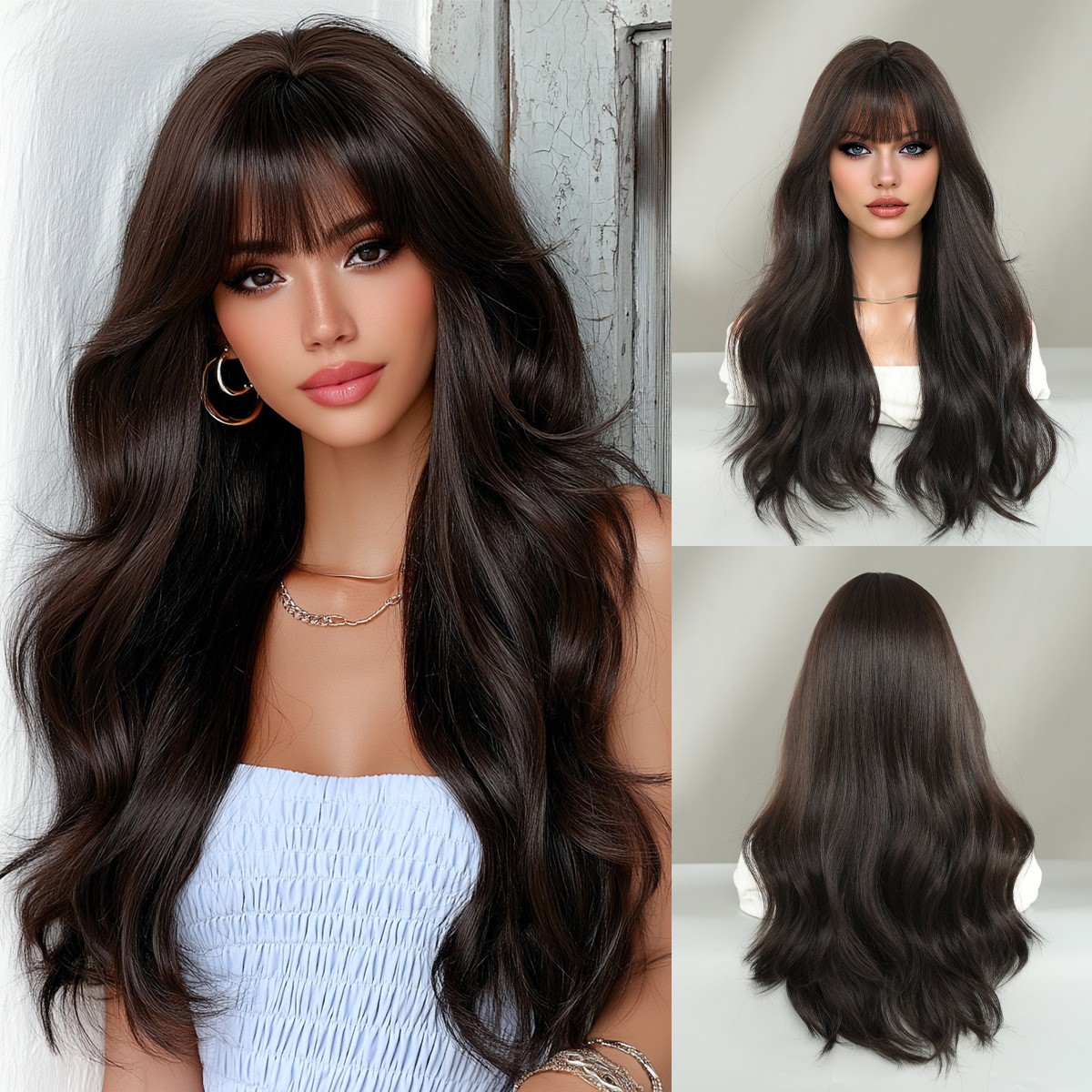 24 Inch Big Wave Long Curly Wig with Full Bangs Multi-color Option Synthetic