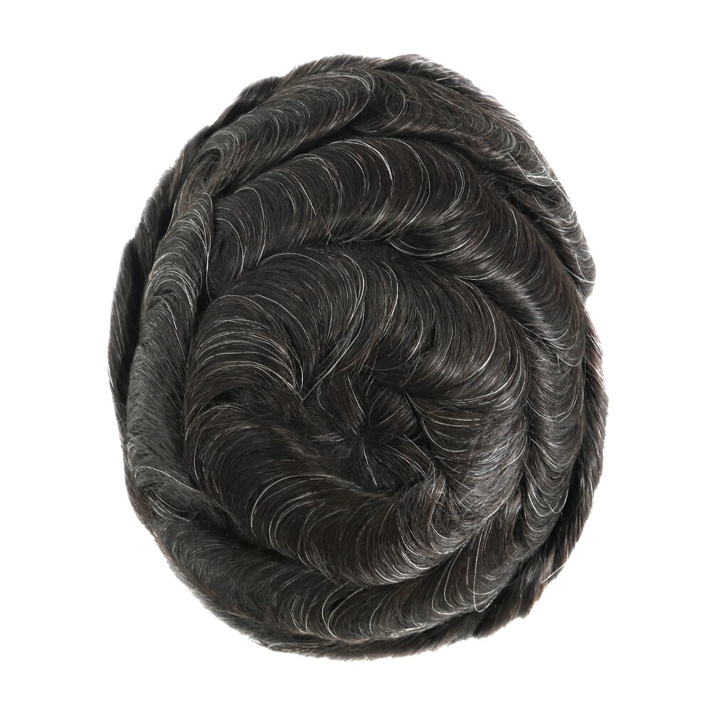 Mens Toupee Human Hair Replacement Systems Fine Mono Grey Hair Pieces 8×10