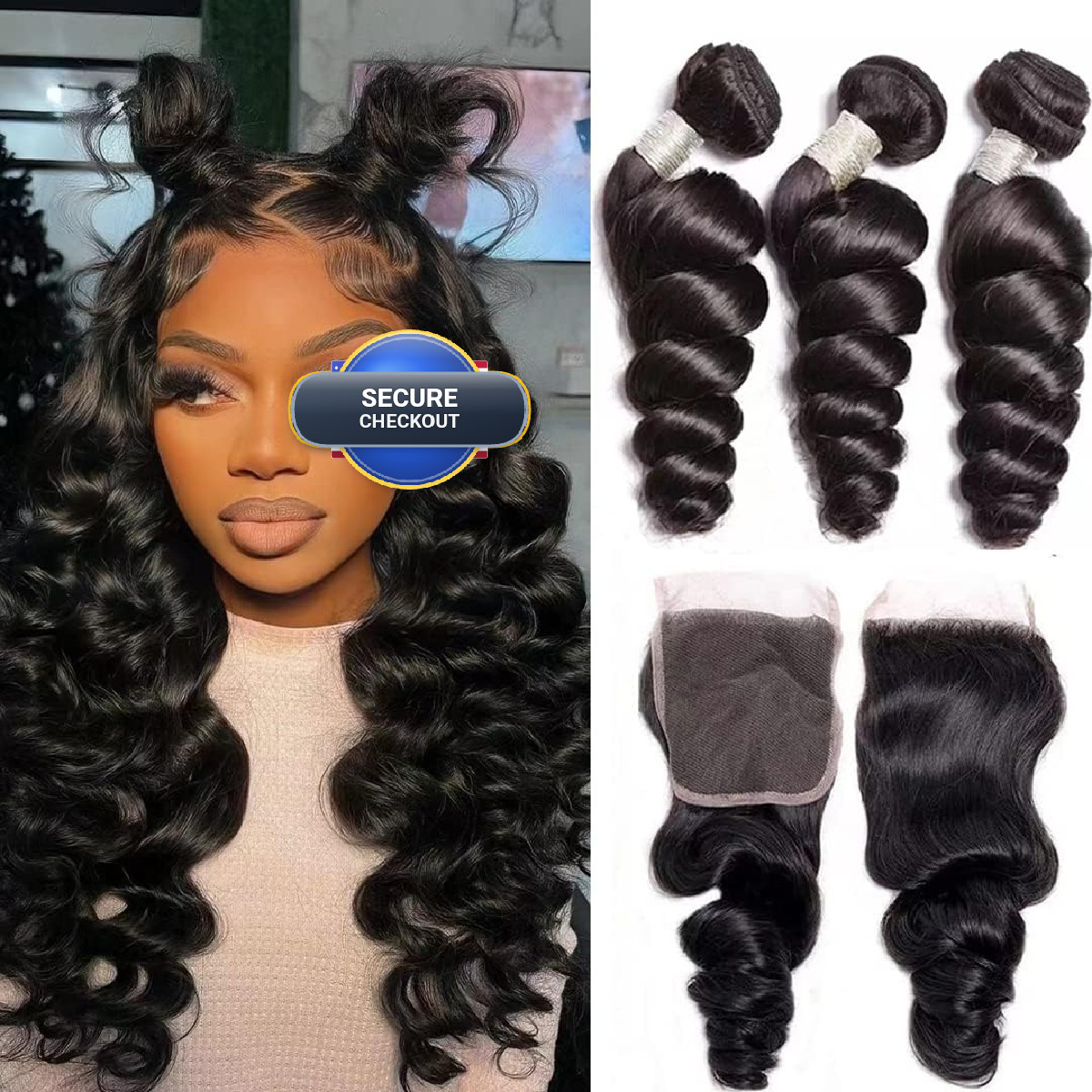 Ralisa Brazilian Loose Wave Human Hair Bundles Closure 14 16 18 12In Wet And