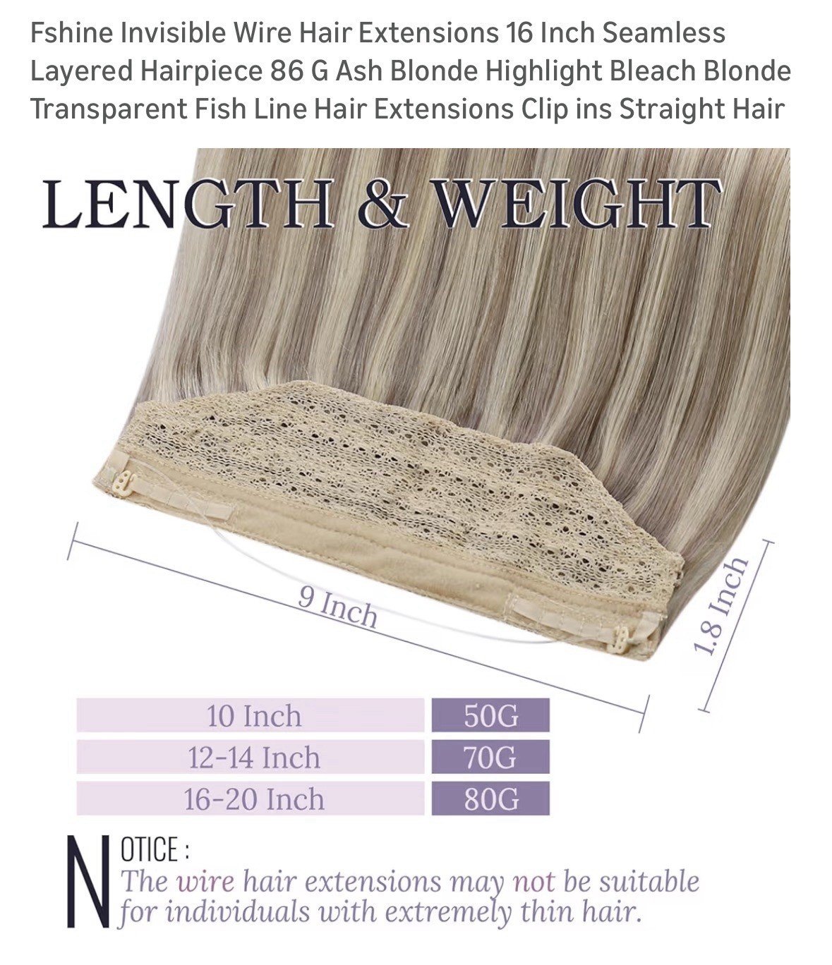 Full Shine Human Hair Extension 16” Brand New In Original Box. Never removed net
