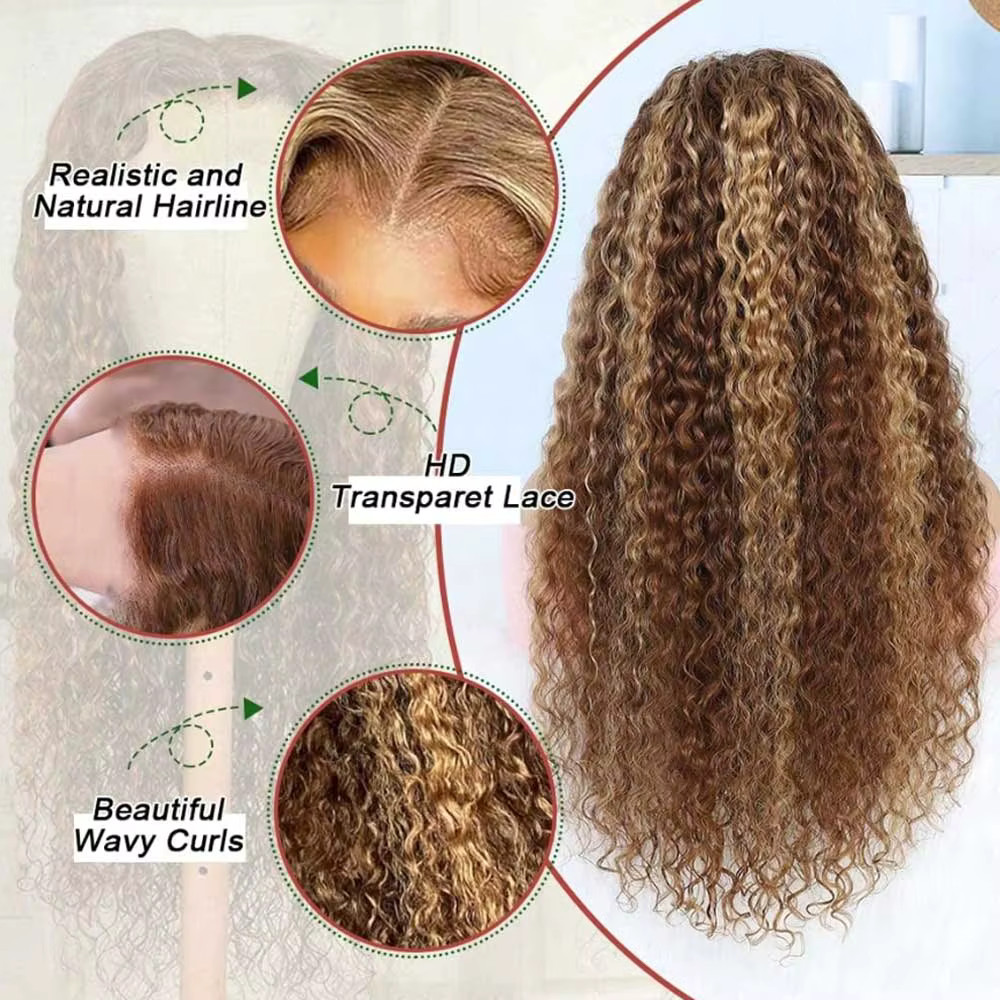 Highlight Curly Wig 13×4 Lace Front Wig Human Hair Wigs Glueless HD Deep Wave La