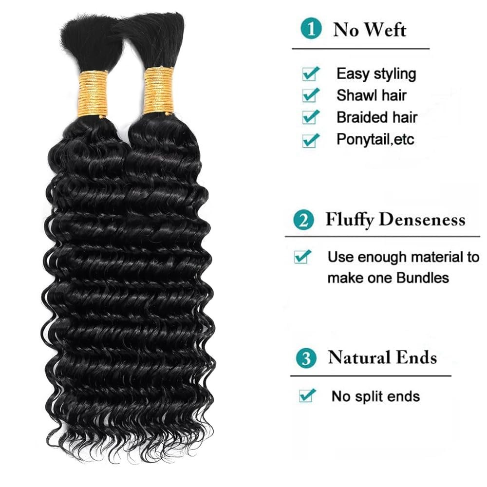 Gctgct Human Braiding Hair Deep Wave Bulk Human Hair For Braiding No Weft 12A