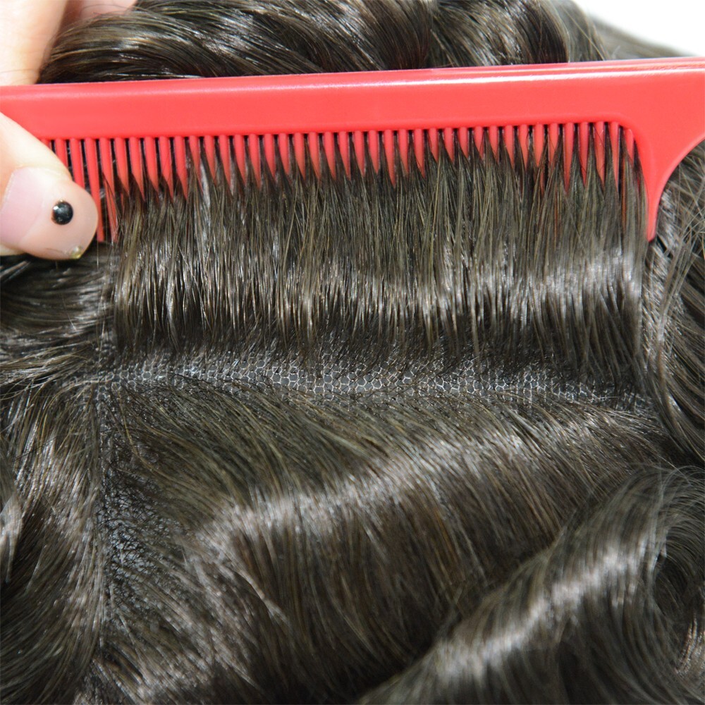 Toupee For Men Lace Indian Human Hair Replecement System Poly Coating Hairpieces