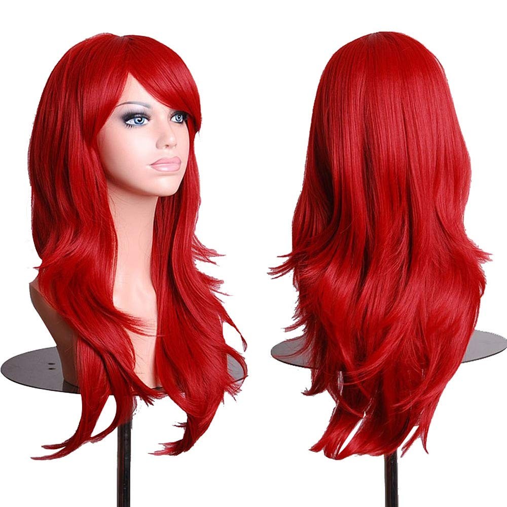 Wigs 28″ Long Wavy Hair Heat Resistant Cosplay Wig for Women (Red)