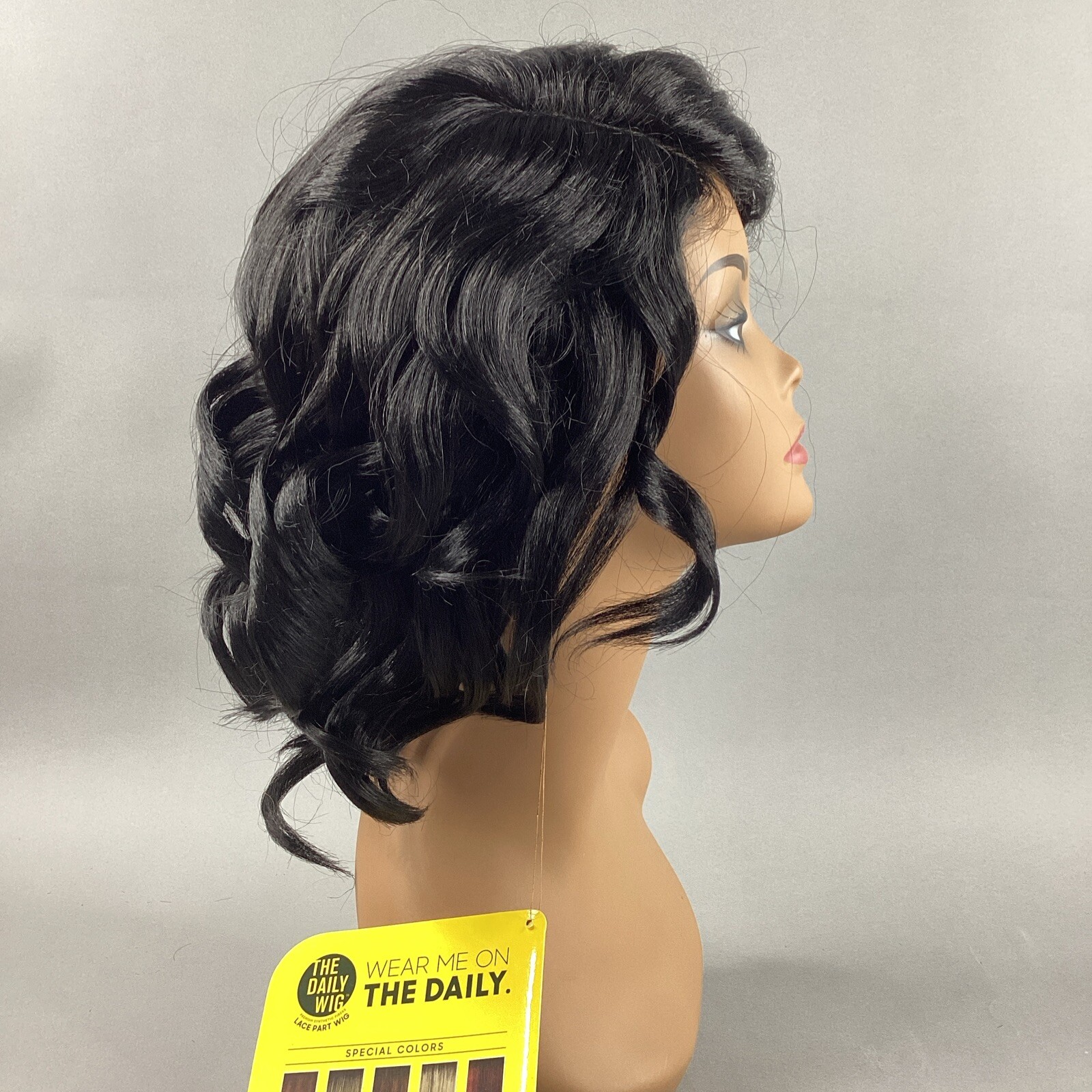 Delania Long Curly #1B Off Black Premium Synthetic Lace Part Wig