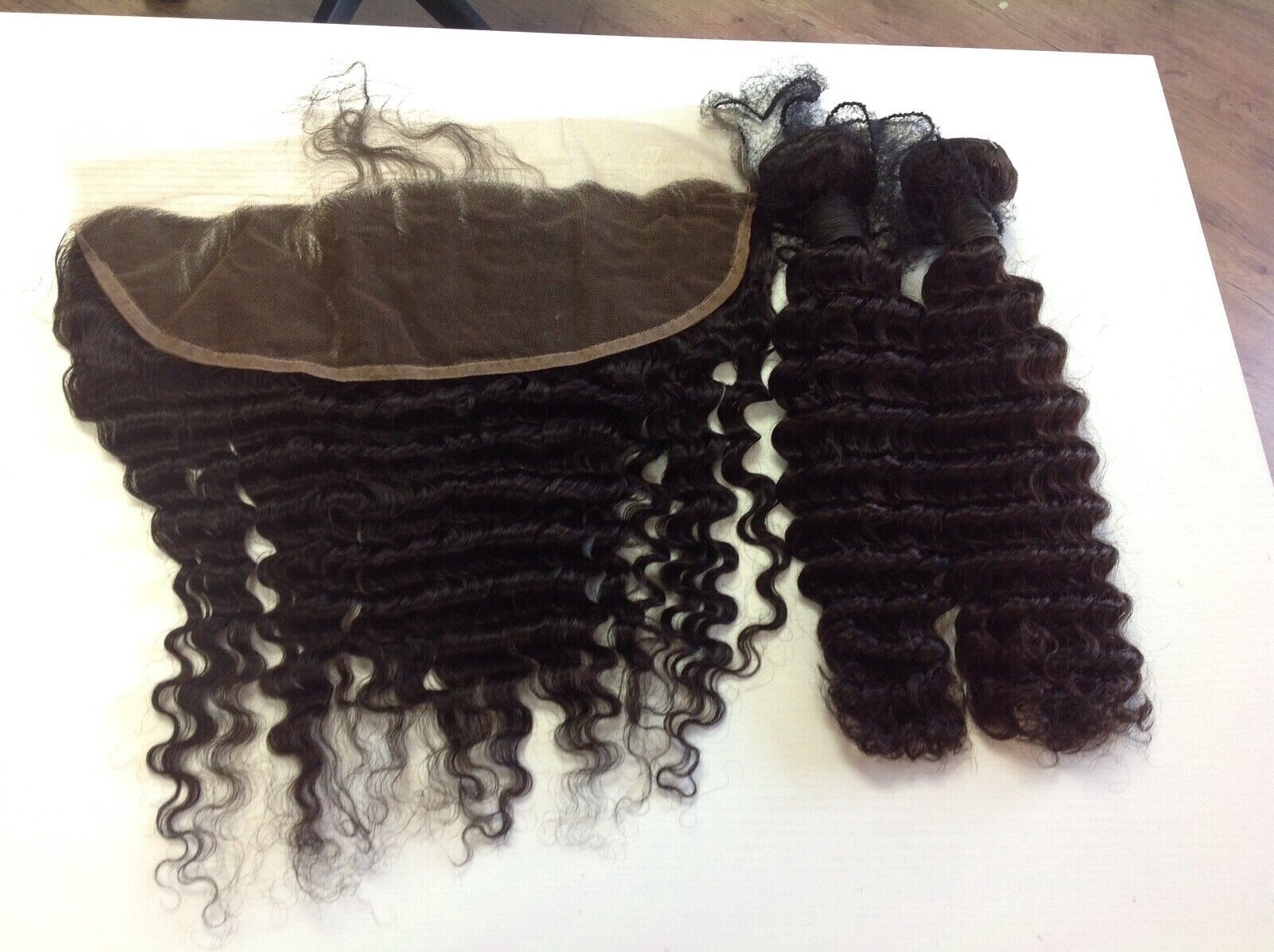 12A 18+18&18INCH 13X4 LACE FRONTAL 290g PERUVIAN VIRGIN HUMAN HAIR DEEP WAVE 1B#