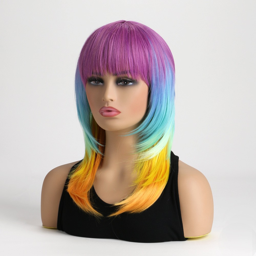 16″ Rainbow Long Wavy Wig for Women Full Heat Resistant Synthetic Cosplay Party
