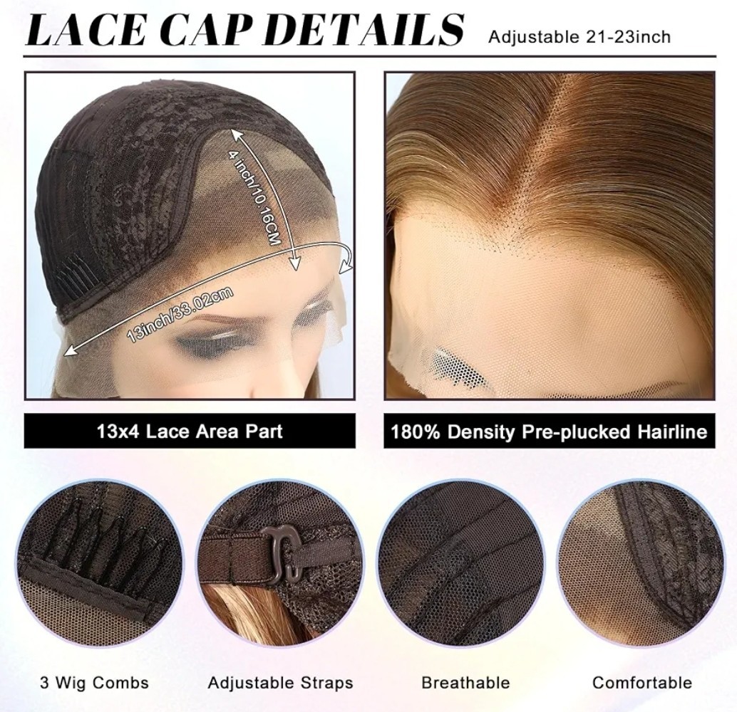 HD Lace Front Wig Human Hair Blend Highlights Straight Honey BROWN Blonde