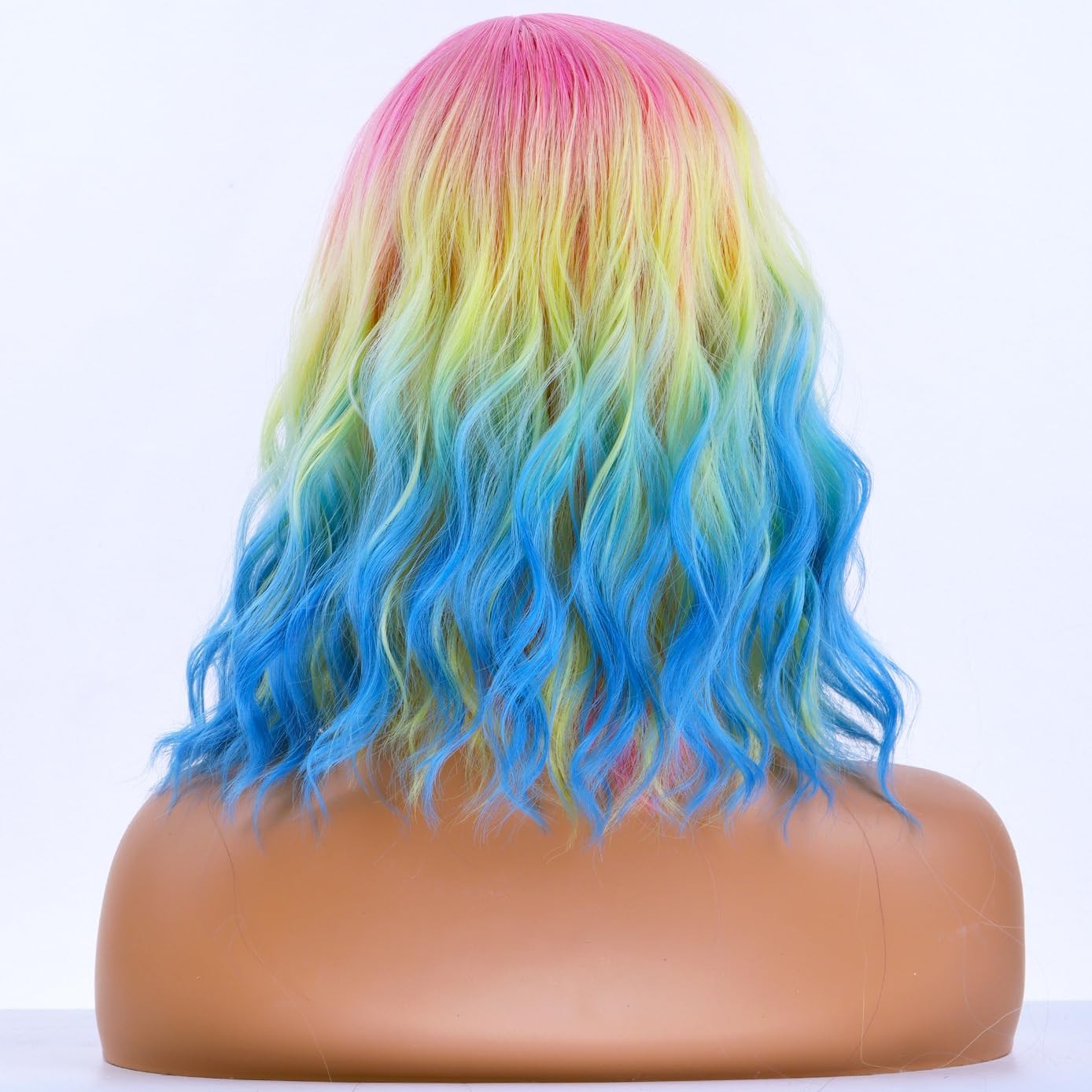 Rainbow Colored Wigs for Women Short Curly Wavy Girls Hair Wigs 14 Inch Ombre…