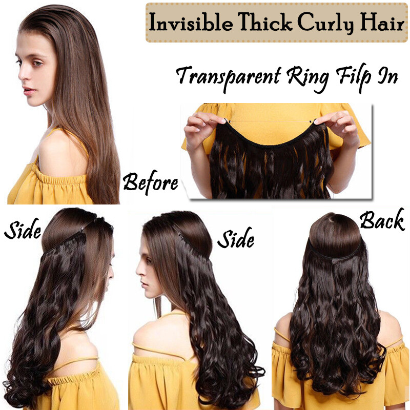 Long As Human 100% Natural Invisible Wire Hidden Hair Extensions Brown One Piece