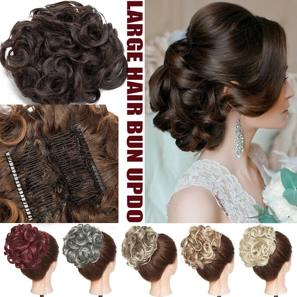 Large Chignon Messy Bun Comb Clip in Hair Extensions Hairpiece Scrunchie Curly