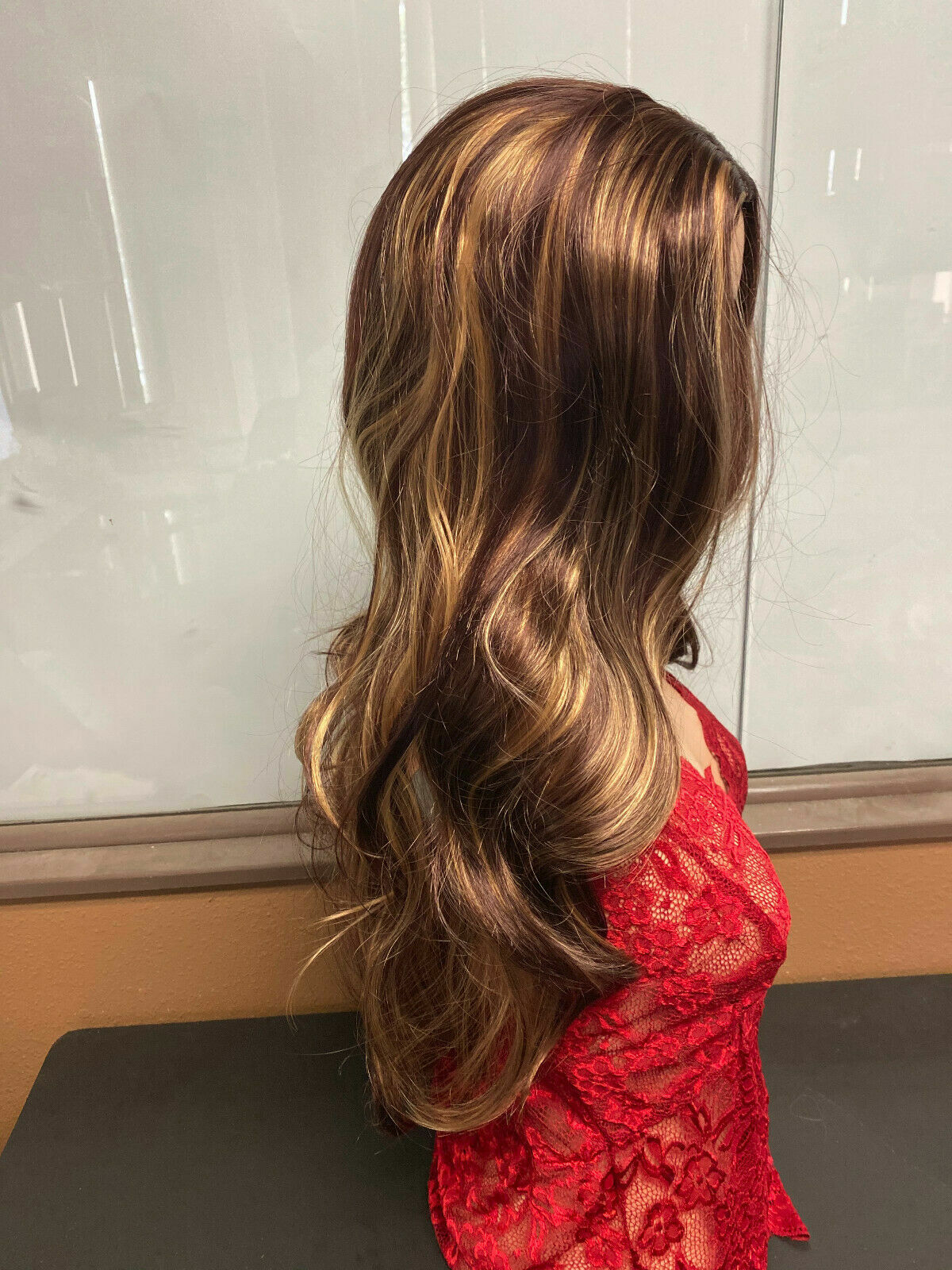 Women Lady Golden Brown Gold Blonde Ombre Long Wavy Curly Wig Synthetic Hair
