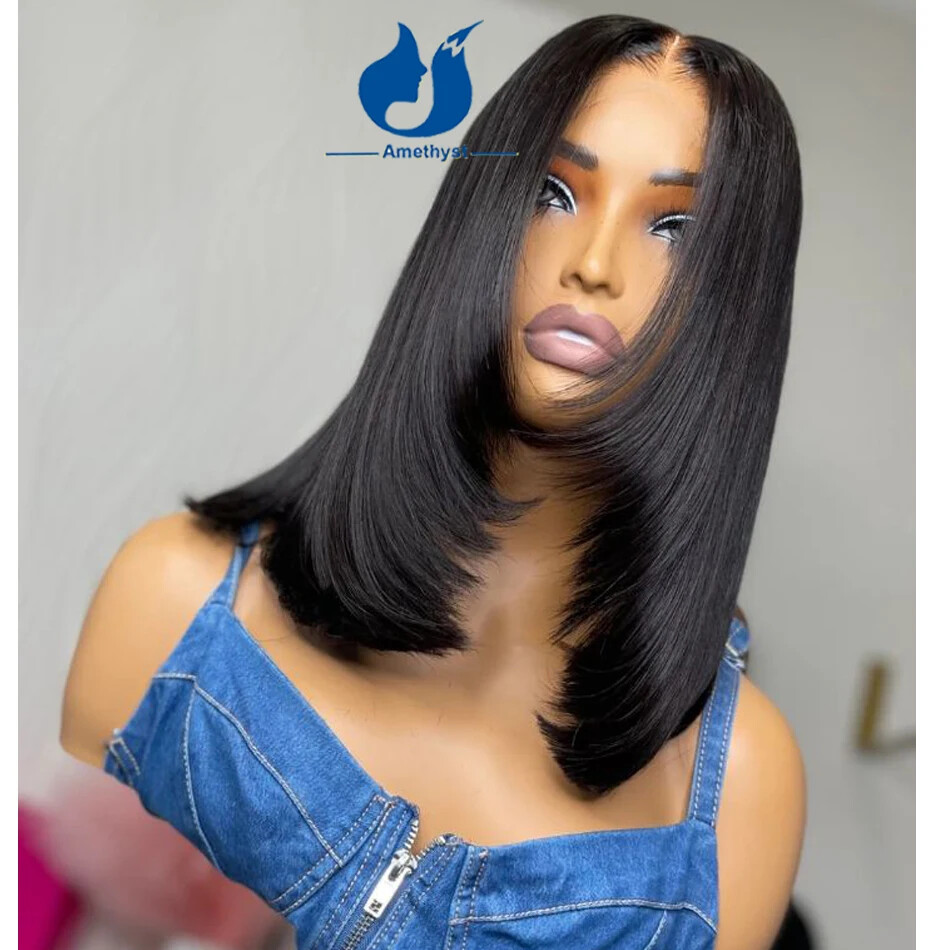 Face Framing Layered Cut Short Bob Human Hair 5.5×4.5 Silk Base Lace Closure Wig