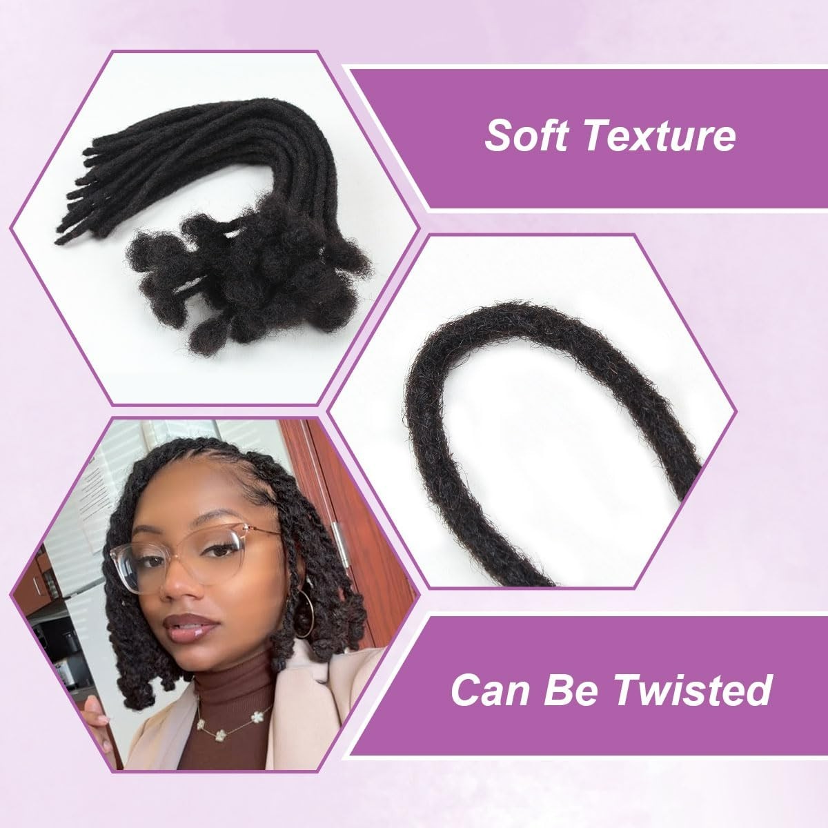 Vecago 50 Strands Loc Extensions Human Hair 6 inch 0.4cm Dreadlock 1B