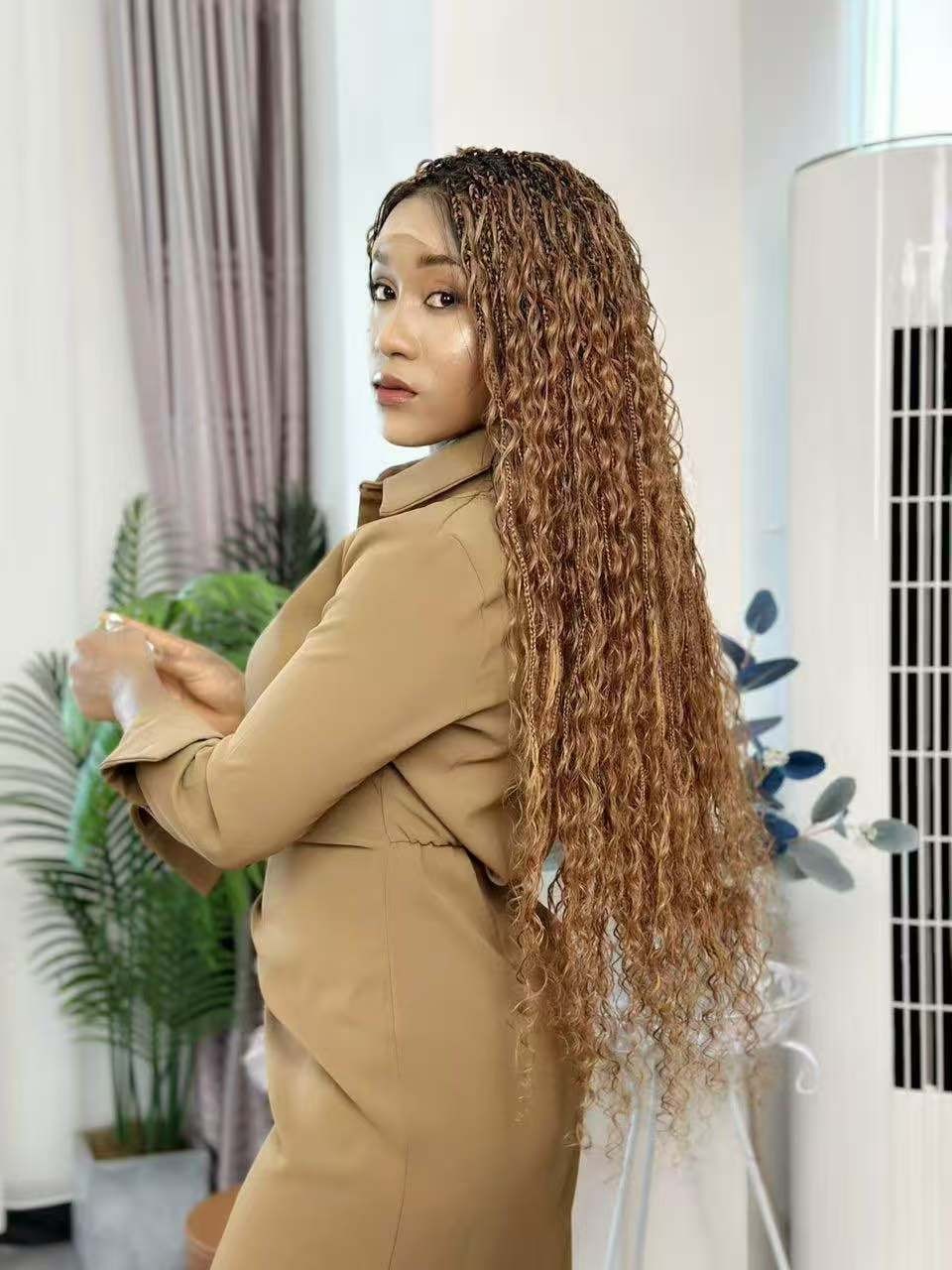 100% Human Hair Boho Knotless Box Braid Wig – Hand-Tied HD Lace, & Glueless.