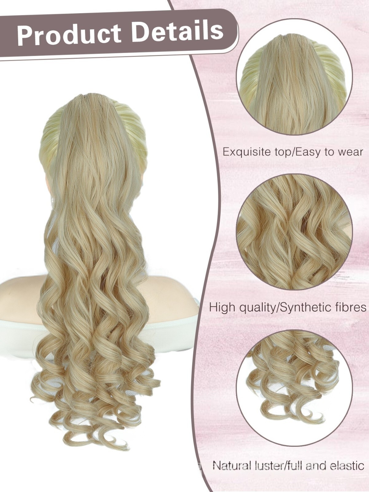 26″ Real Ponytail Claw Clip Hair Extension Pony Tail Thick Hairpiece in As Human