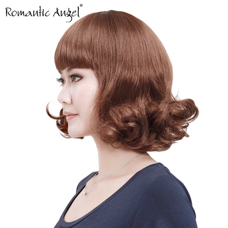 short wave curly with bang bob brow-skimming bangs similar human hair wigs