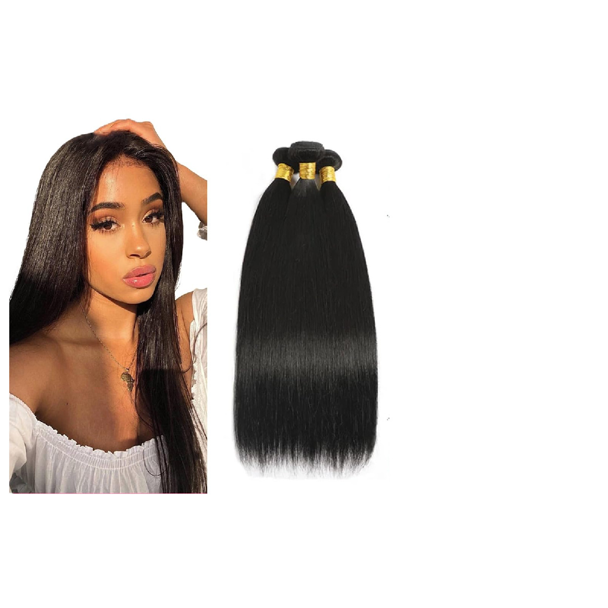 Aonbamds 1B Straight Bundles Natural Black Bundles Human Hair 28 30 32 Inch