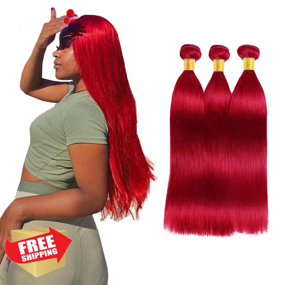 CrmBmod 20 20 20 Inch Red Color-ST Straight Human Hair Bundles