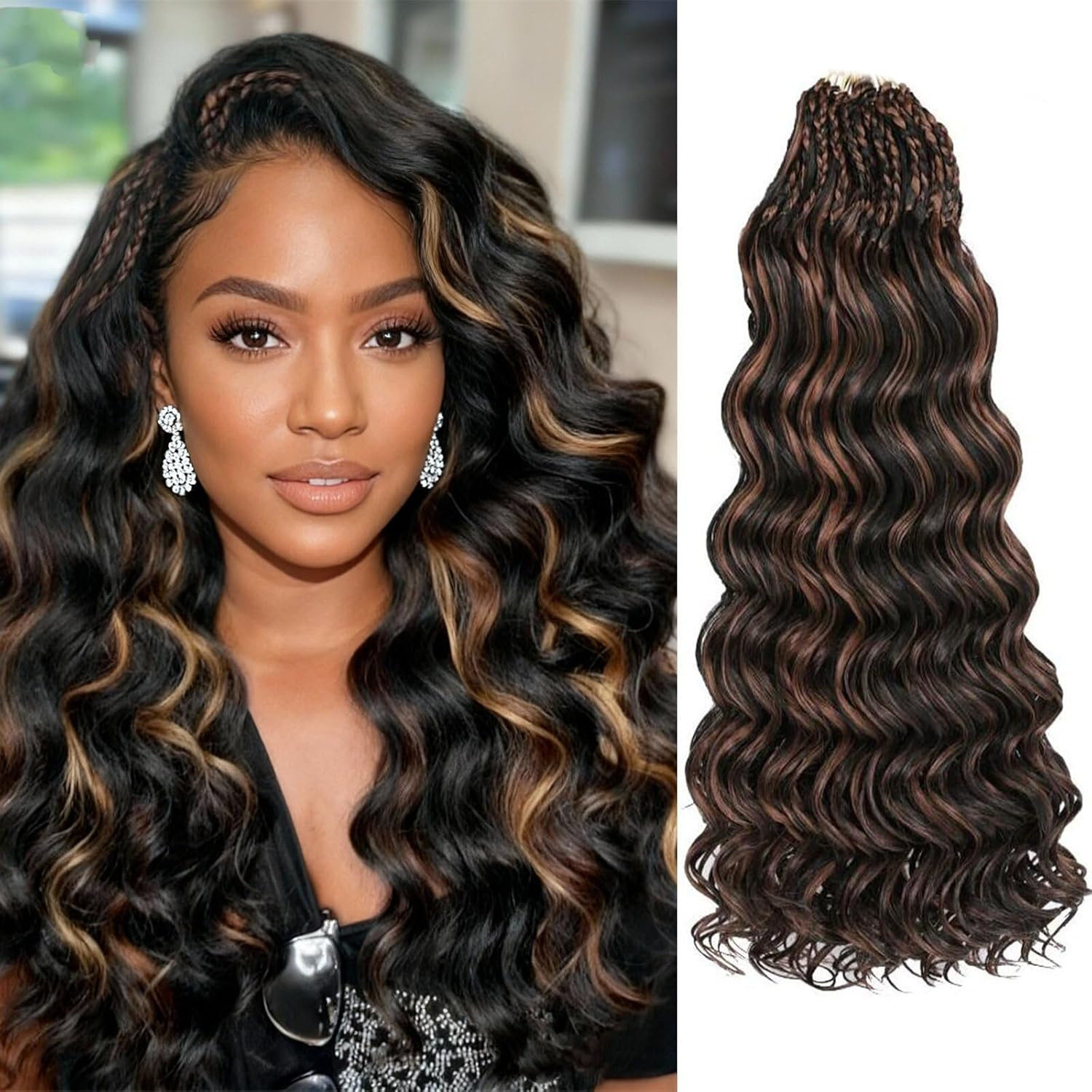8 Packs Pre Looped Ocean Wave Crochet Hair 18 Inch Synthetic Braids Black Mix…