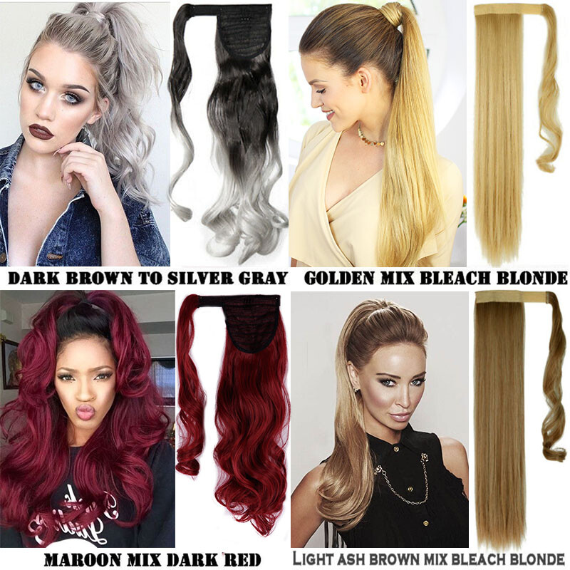 Thick Wrap Around Ponytail Clip in As Human Pony Tail Hairpieces Hair Extension
